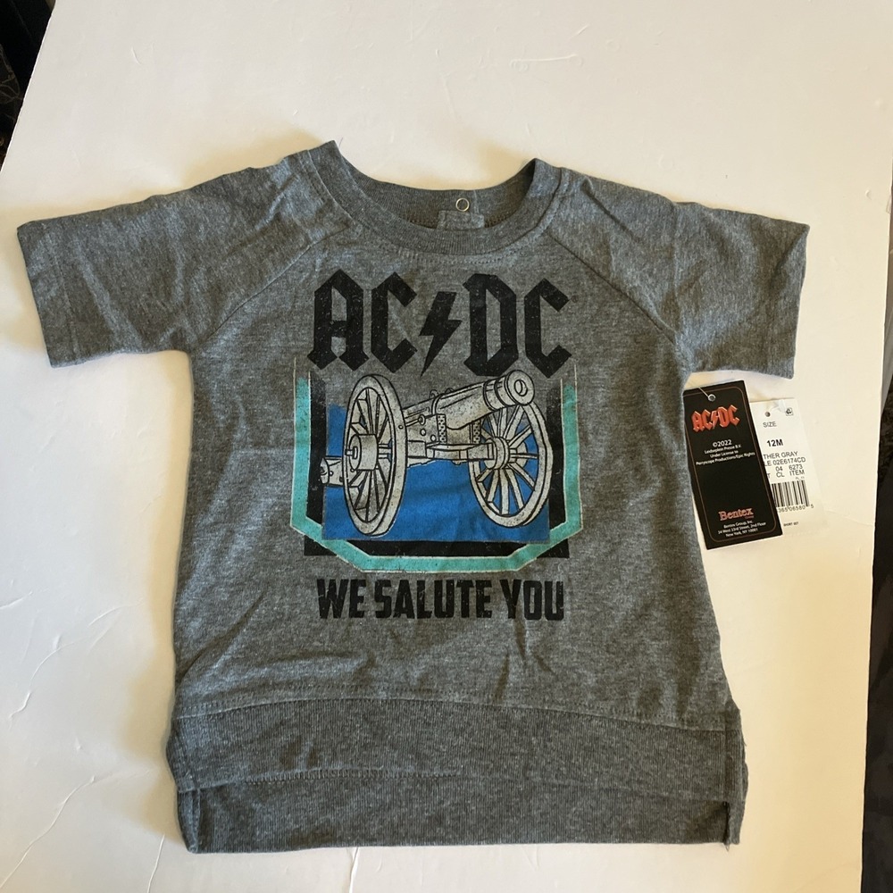 AC/DC Graphic T-Shirt Toddler 12M Gray NWT We Salute You Rock Band Tee